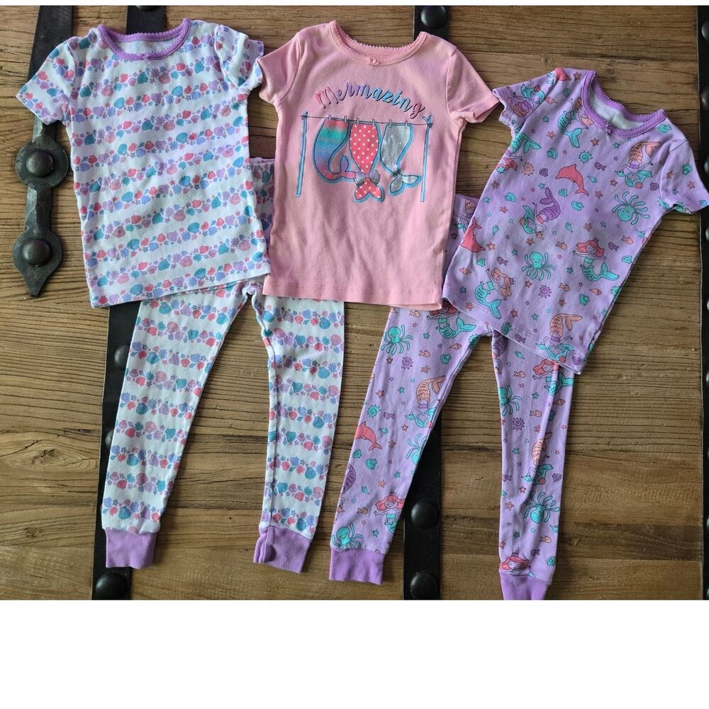 Kids Headquarters 5 piece Short Sleeve Pajama Bundle Purple Mermaids Sz 5